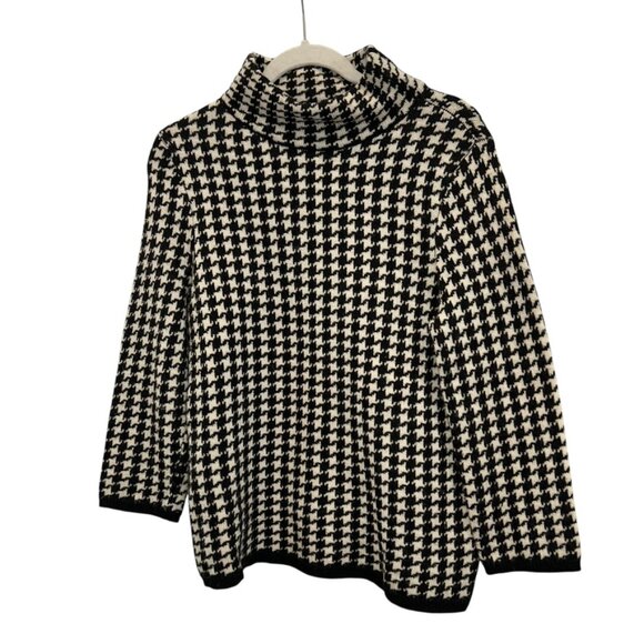 Ralph Lauren black white merino wool HOUNDSTOOTH print sweater L - Picture 1 of 3